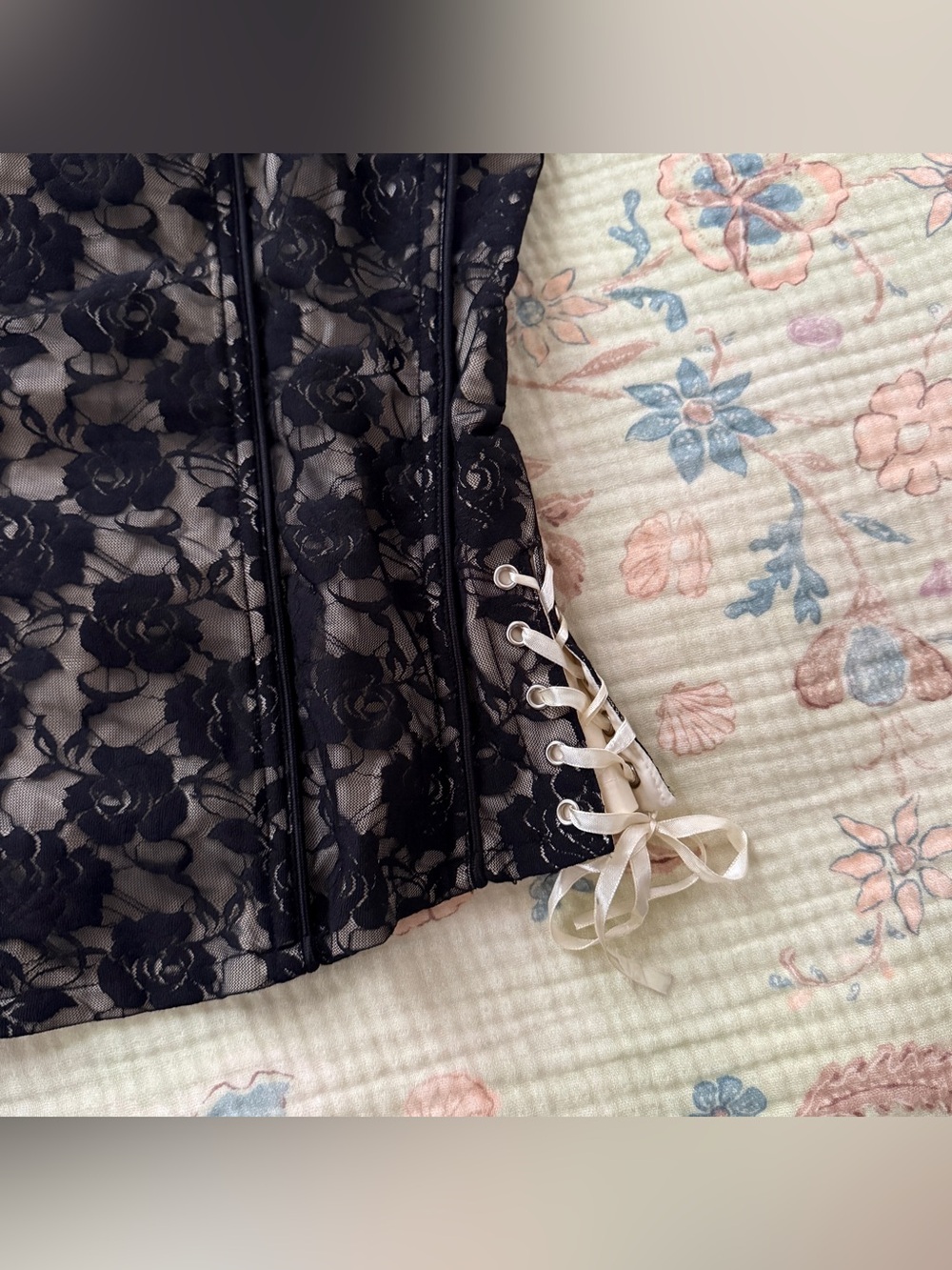 Vintage 90s y2k Tripp NYC Black Floral Lace Corset Top XL Whimsigoth Romantic - Picture 2 of 9
